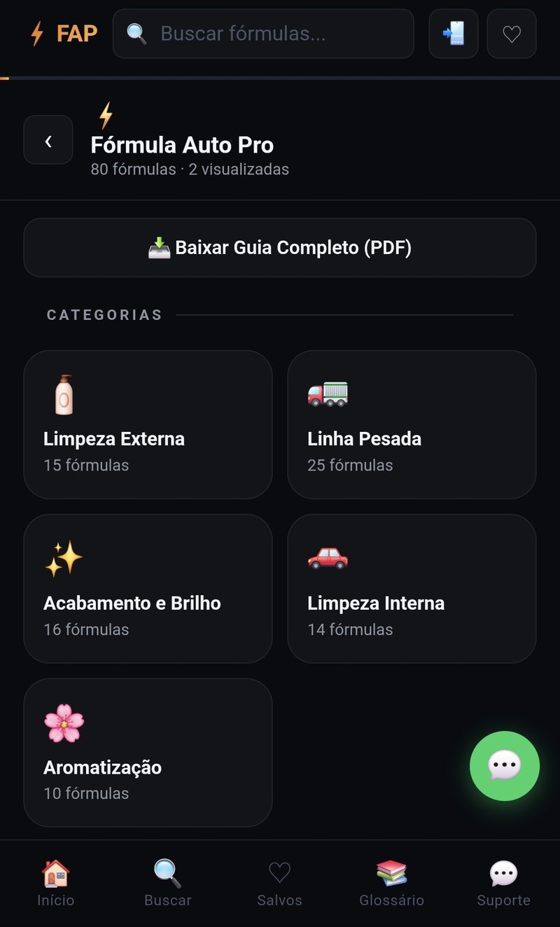 Área de membros — categorias de fórmulas